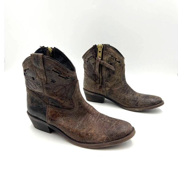 Steven by Steve Madden Vestted Brown Leather Western Boots Cowgirl Booties - Picture 8 of 8